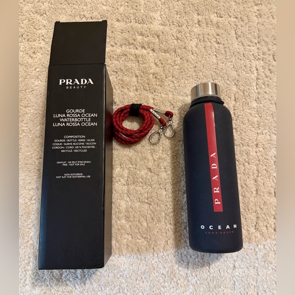 Prada Navy glasse water Bottle with Red Stripe Men Accessories - Picture 2 of 5